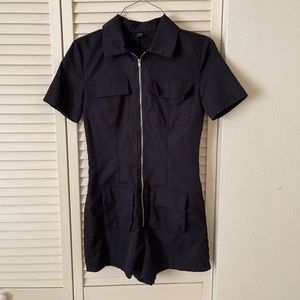 Shein SXY Flap Pocket Zipper Shirt Romper